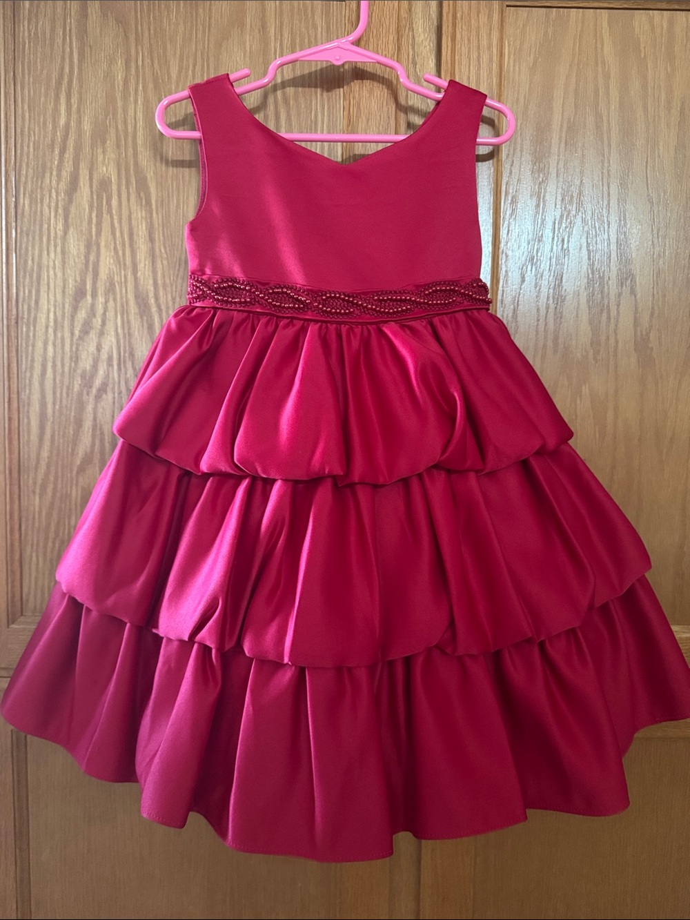 Princess Faith Girls Ruffled Satin Party Dress - Red